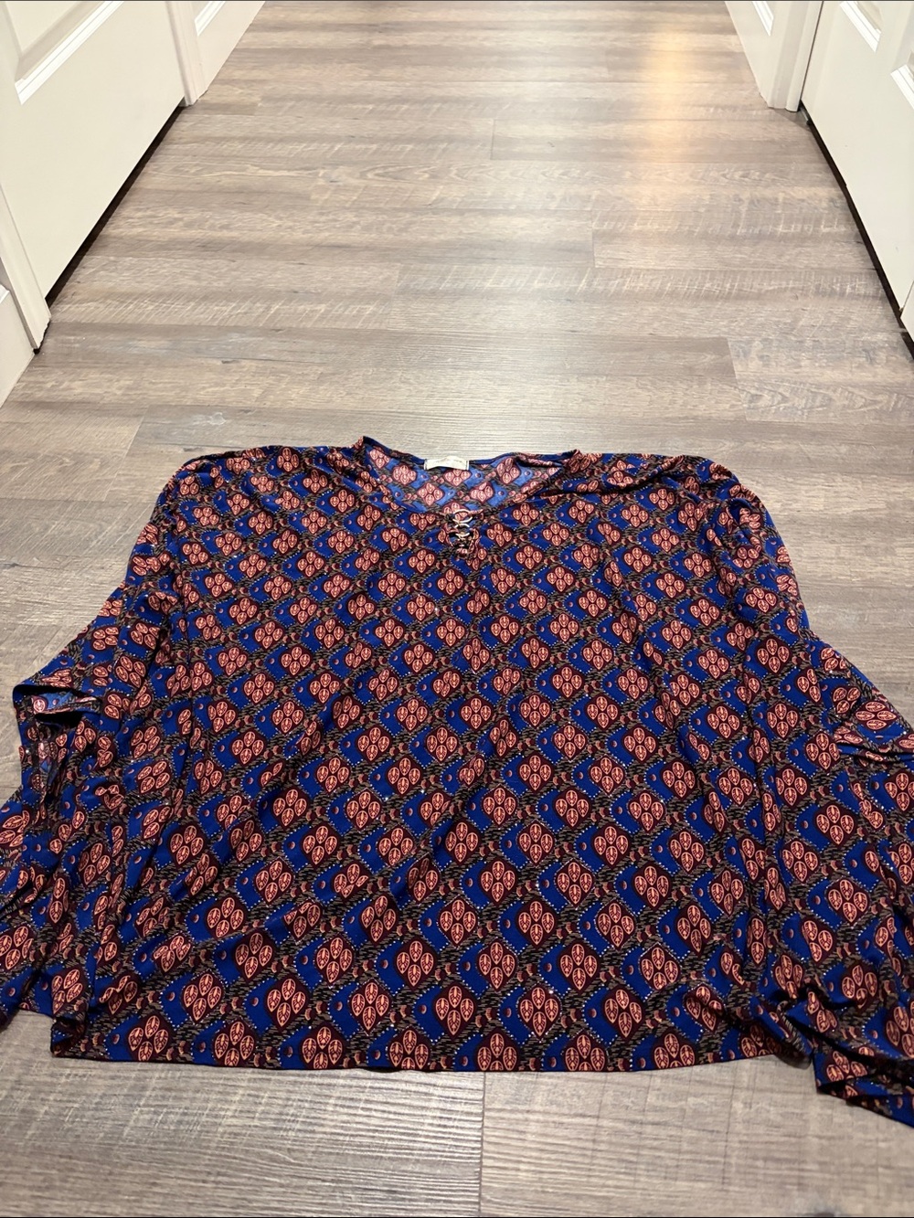 Relaxed Fit Women's Blue and Rust Printed Blouse